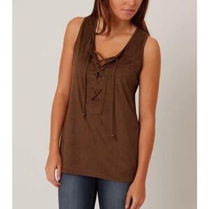 Datyrip Lace-up brown tank faux suede top